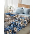 thumbnail image 4 of Blue White Daisy King Size Flat Sheet, Wrinkleproof & Fadeproof Cooling Flat Bed Sheet Only, Vintage Pastoral Butterfly Rustic Wood Breathable Soft Bedding Top Sheets 105 x 98 Inches, 4 of 8