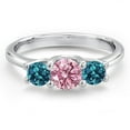 thumbnail image 3 of Gem Stone King 14K White Gold Pink Lab Grown Diamond & London Blue Topaz 3-Stone Engagement Ring | 1.16 Cttw | Round 5MM and 4MM | Three Stone Wedding Anniversary Promise Ring for Women (Size 6), 3 of 6