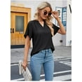 thumbnail image 4 of Fancyglim Women Henley V Neck Tops Plain Blouse Summer Tshirts Black M, 4 of 7