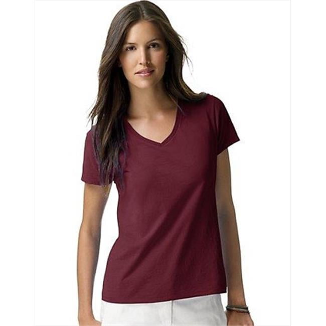 Hanes S04V Womens Nano-T V-Neck T-Shirt, Maroon Burgundy - Double Extra ...