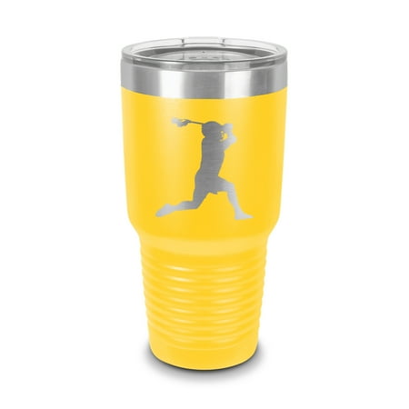 

Lacrosse Player Tumbler 30 oz - Laser Engraved w/ Clear Lid - Stainless Steel - Vacuum Insulated - Double Walled - Travel Mug - lax bro goose it - Yellow