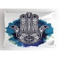 thumbnail image 1 of Hamsa Pillow Sham Rich Ethnic Ornaments in Bohemian Style Moroccan Sacred Amulet Watercolors, Decorative Standard King Size Printed Pillowcase, 36 X 20 Inches, Blue Indigo White, by Ambesonne, 1 of 2