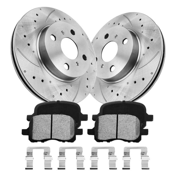 GAIASURGE Front Brake Kit, Drilled Slotted Brake Rotors Ceramic Brake Pads Compatible with 1998-2002 Toyota Corolla, Chevy Prizm, Brake Pads and Rotors Kit, 10in