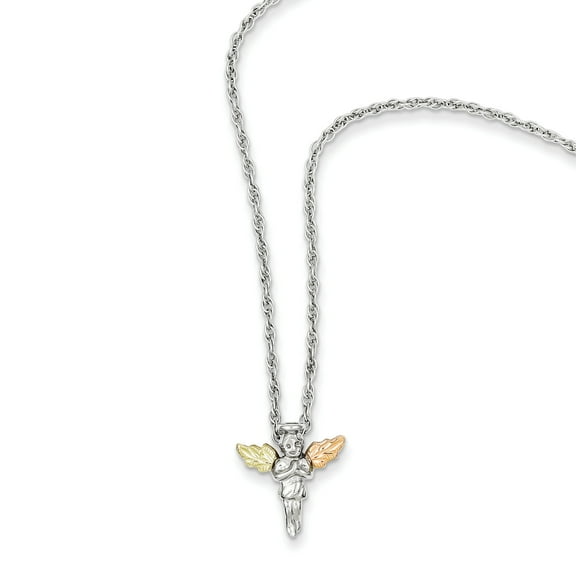 Mt Rushmore Black Hills Gold MR2259 Black Hills Gold on Silver Angel Pendant