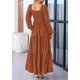 thumbnail image 2 of Vestido largo PRETTYGARDEN para mujer, estampado primaveral, marrón, XS, 2 of 9