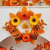 Halloween Wreath Festival Decoration Maple Leaf Pumpkin Wall Hanging Arrangement Harvests Festival Door Hanging Fall Decor for Fireplace Porch Table 11.81 in