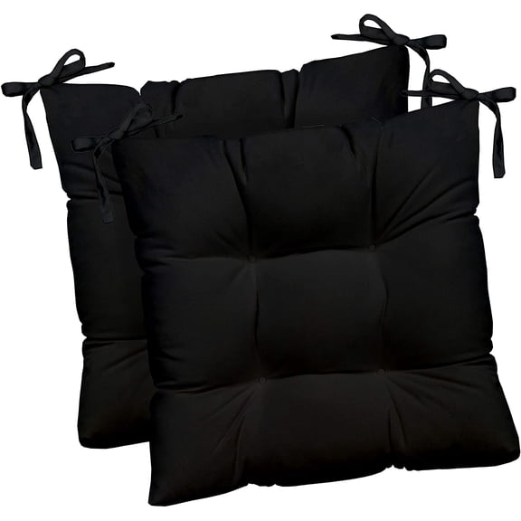 RSH Décor Indoor Outdoor Set of 2 Tufted Dining Chair Seat Cushions, 20" x 20" x 2", Black