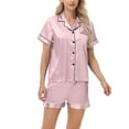 thumbnail image 4 of felwors Silk Pajamas for Women Set Short Sleeve Sleepwear Soft Button Down Loungewear 2 Piece Satin Pjs Shorts Set Pink, M, 4 of 8