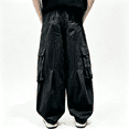 thumbnail image 4 of Boys Wide Leg Cargo Pants with Pockets Elastic Waist Lightweight Quick Dry Black,Size 13-14T, 4 of 5