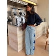 thumbnail image 6 of Women'S Jeans High Waisted Fashion Casual Star Denim Loose Wide Leg Straight Leg Bootcut Pants Light Blue XL, 6 of 9
