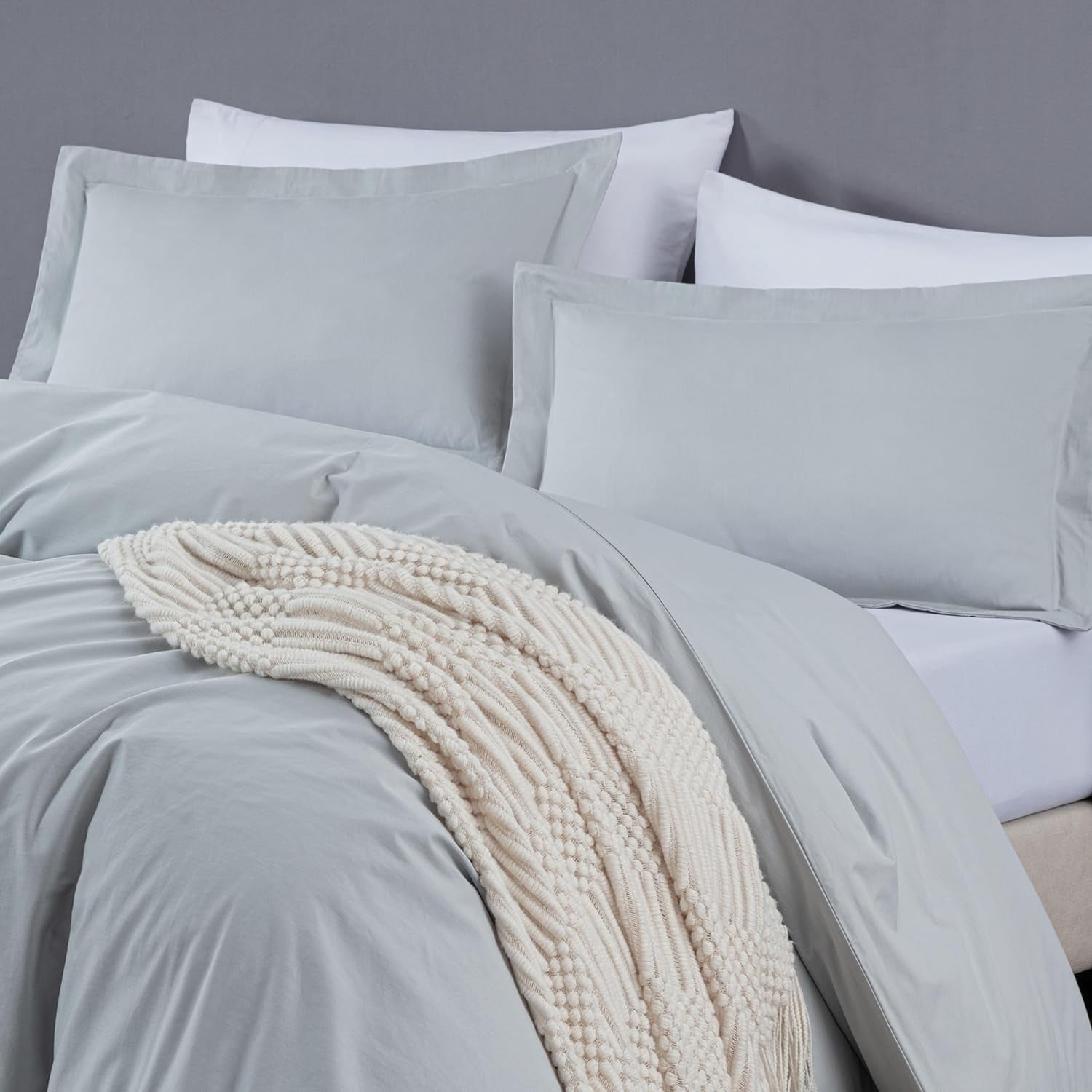 Chezmoi Collection Solid Silver Gray 100% Cotton Duvet Cover Set King Size, 3-Piece Luxury Soft Breathable Smooth Cooling 250TC Cotton Twill Comforter Cover with Button Closure