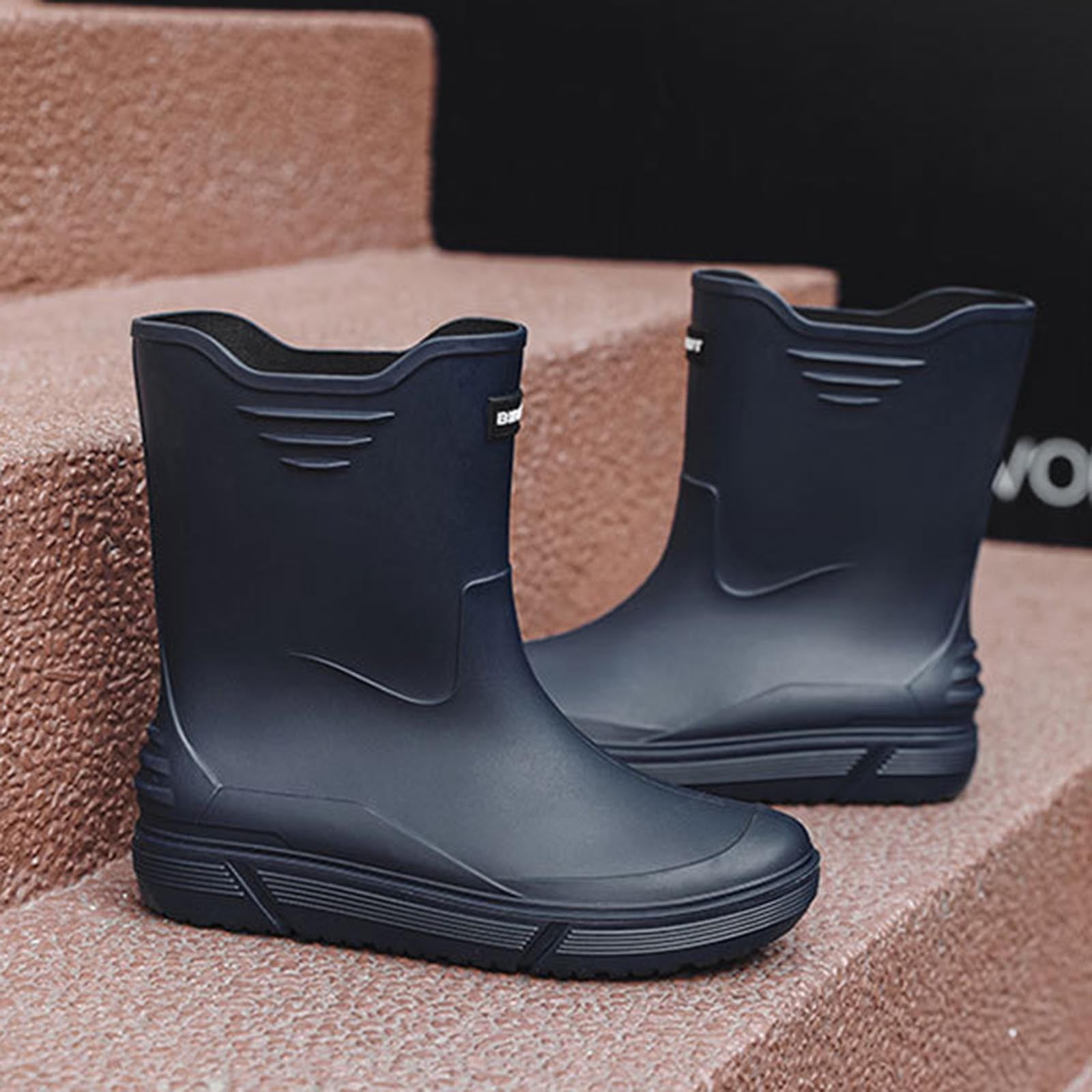 Wensltd Mid Calf Rain Boots for Men Solid Color Waterproof Rubber Shoes for Outdoor Short Tube Work Shoes