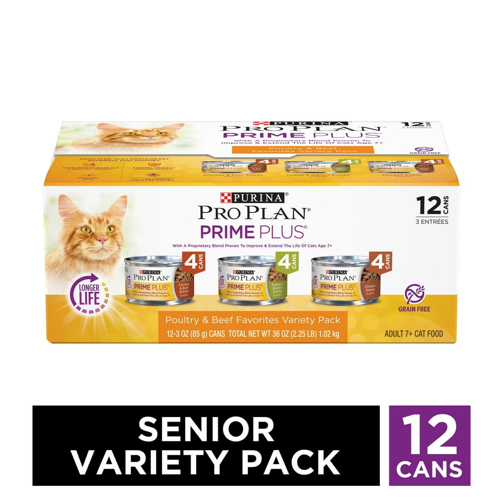 (12 Pack) Purina Pro Plan Grain Free Senior Pate Wet Cat Food Variety