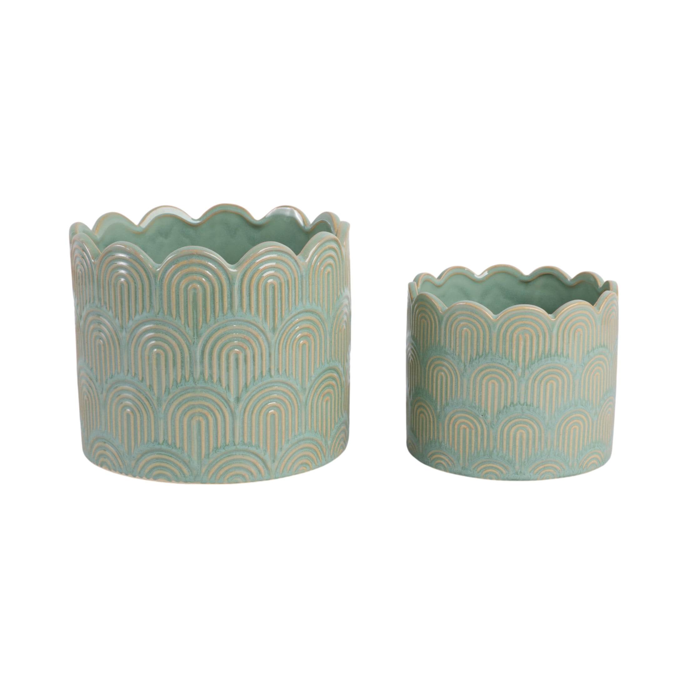 Ceramic Flower Pots and Planters for Home Decor - Indoor or Outdoor Plant Pots for Succulents, Herbs, and Orchids - Decorative Pots for Living Room, Bedroom, or Office Set of 2 - 7", 5" Green