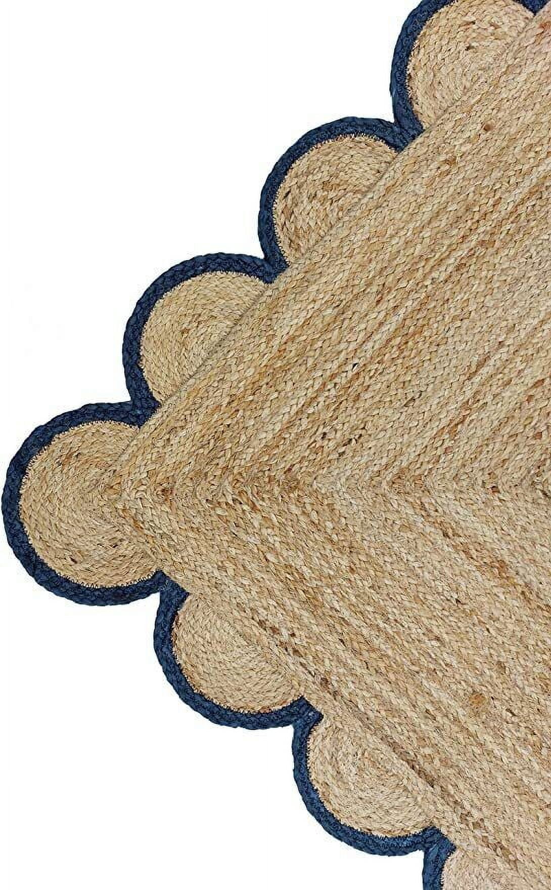 2 x 4 Feet ( 60 cm x 120 cm ) Natural Jute with Blue Scalloped Area Rugs , Home Decor Rugs