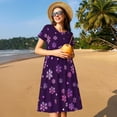 thumbnail image 4 of Haiem Purple Snow Flakes Pattern Women's Short-Sleeve Scoop Neck Swing Dress, 4 of 6