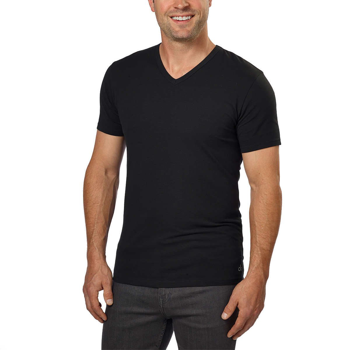 Calvin Klein Cotton Stretch V-Neck, Classic Black Fit T-Shirt, Men's  (3-pack) (Large) 