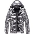 thumbnail image 4 of JUNWELL Men Clearance  Winter Jackets for Men Clearance Shiny Hooded Reflective Down Jacket Cotton Jacket, 4 of 5