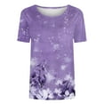 thumbnail image 5 of JTZGDY Womens Tops Loose Fit Casual Short Sleeve Round Neck Boho Floral Printed T-Shirts Trendy Oversized Basic Tunic Blouse Purple#03 XL, 5 of 5