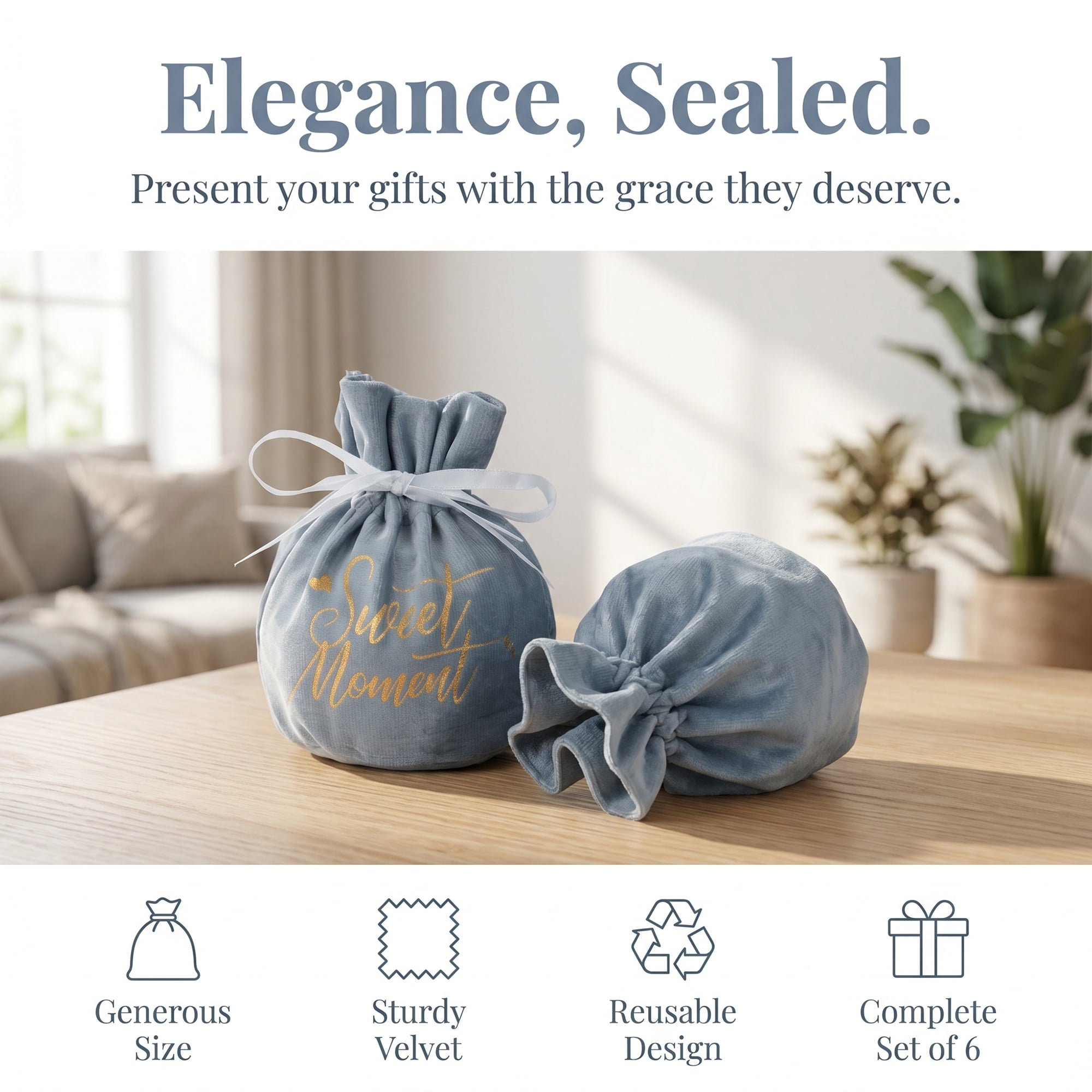 Unique Bargains 6Pcs Velvet Gift Drawstring Bags Set Gray 5.9" x 5.1"