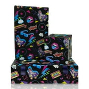 80s 90s Wrapping PresNok Paper for Boy Girl Kids, Electronic Music Birthday Wrapping Paper, 4 Sheets Folded Flat 28x20 inch Gift Paper for 90s 80s Neon Retro Birthday Party Black Light Party