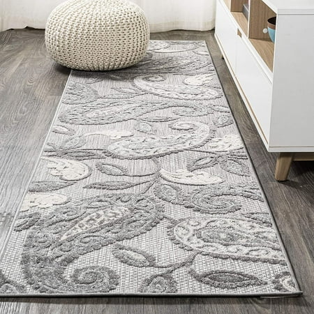 JONATHAN Y Julien Paisley High-Low Indoor/Outdoor Light Gray/Ivory 2 ft. x 10 ft. Runner Rug Traditional (AMC102A-210) JONATHAN Y Julien Paisley High-Low Indoor/Outdoor Light Gray/Ivory 2 ft. x 10 ft. Runner Rug Traditional (AMC102A-210)