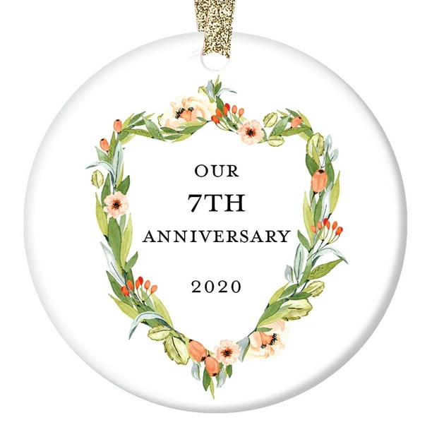 7th Anniversary Gifts Seventh Christmas Ornament 2020 7 Years Together Couple Husband Wife Wedding Anniversaries Ceramic Present 3 Flat Circle Porcelain W Gold Ribbon Free Gift Box Or00405 7 Walmart Com