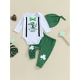 thumbnail image 3 of Jxzom St. Patrick's Day Baby Boy Girl Outfits Long Sleeve Romper Onesie Pants Hat 3 6 9 12 18 Months Spring Clothes Set, 3 of 8