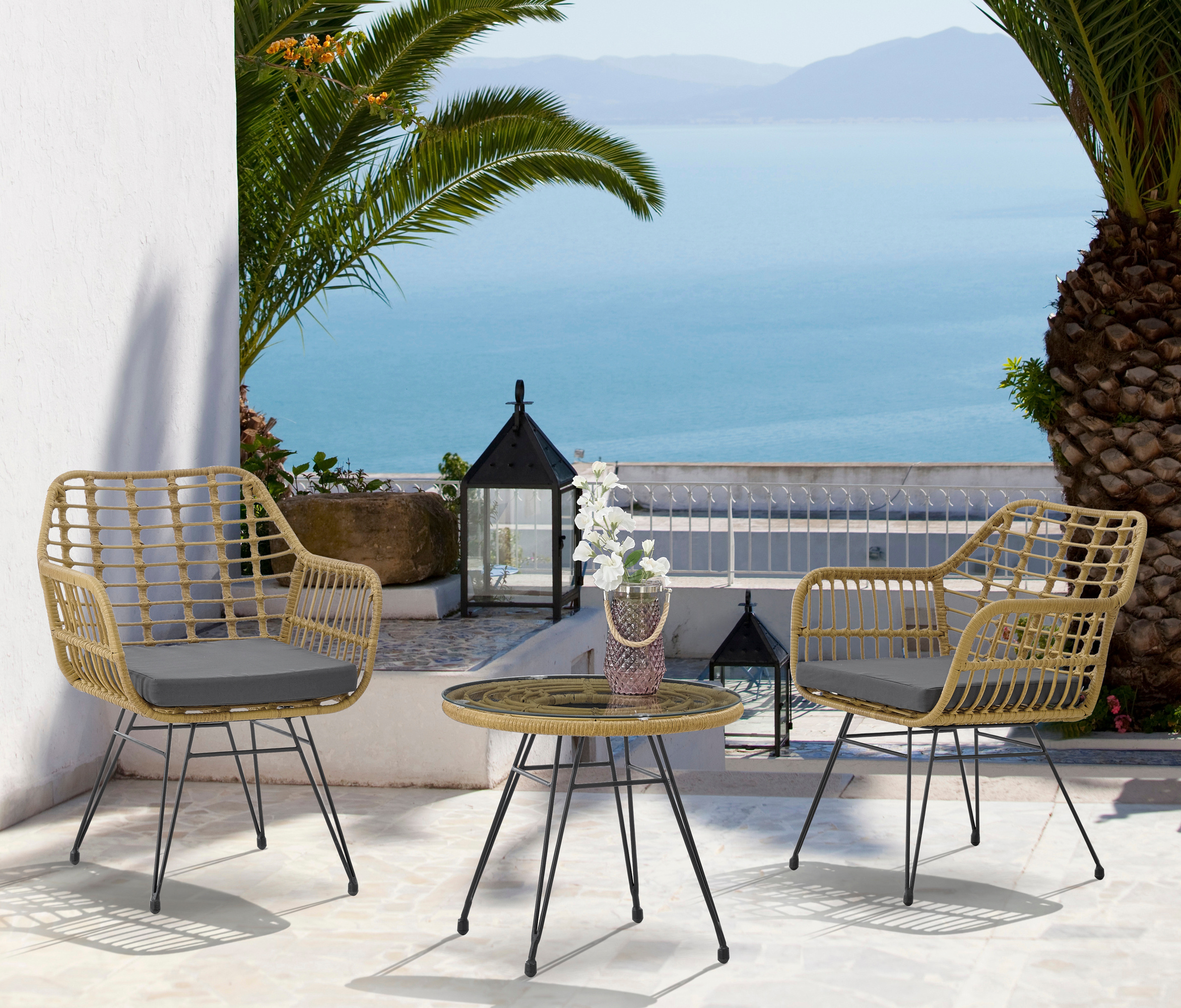 Aukfa 3 Pieces table set,Modern Rattan Coffee Chair Table Set,Outdoor Furniture Rattan Chair,Garden Set with Two Chair and One Table,Conversation Set - image 2 of 9