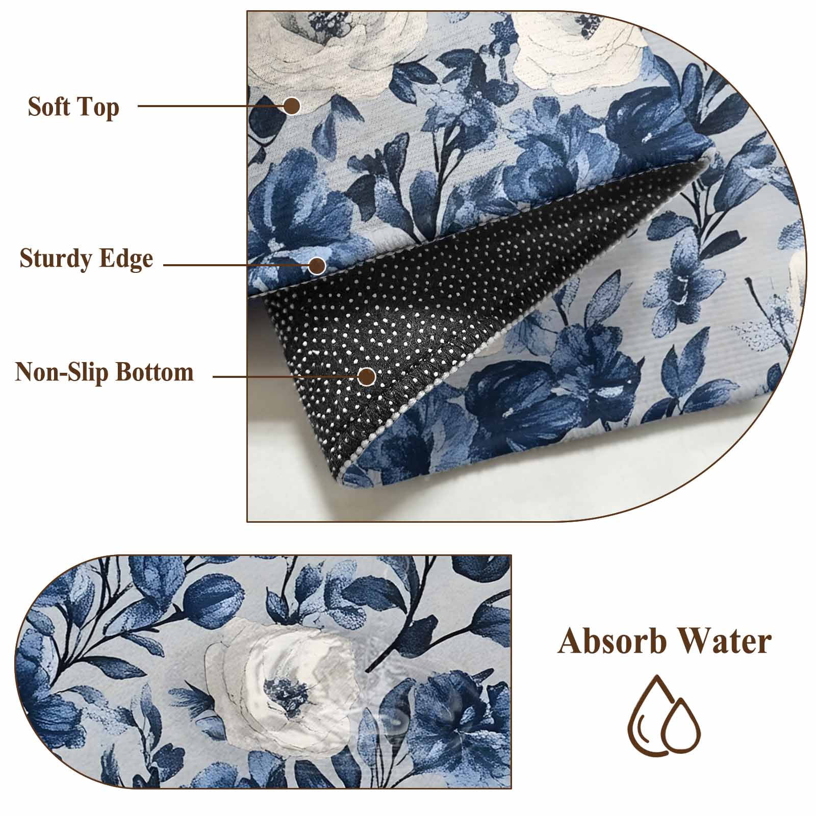 3'x5' Area Rugs, Navy Blue White Peony Indoor Outdoor Area Rug for Living Room Bedroom, Vintage Floral Blossom Washable Bathroom Rugs Kitchen Floor Carpet Mats Home Decor Aesthetic
