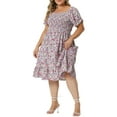 thumbnail image 1 of Agnes Orinda Robe pour Femme Grande Taille à Volants Manches Courtes Évasée Fluide Smock Florale Mi-Longue 3X Rose, 1 of 6