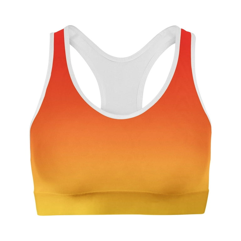 USA Made Women Ombre Sports Bra, Red Yellow Colors, 100% Lycra Fabric,  Female 