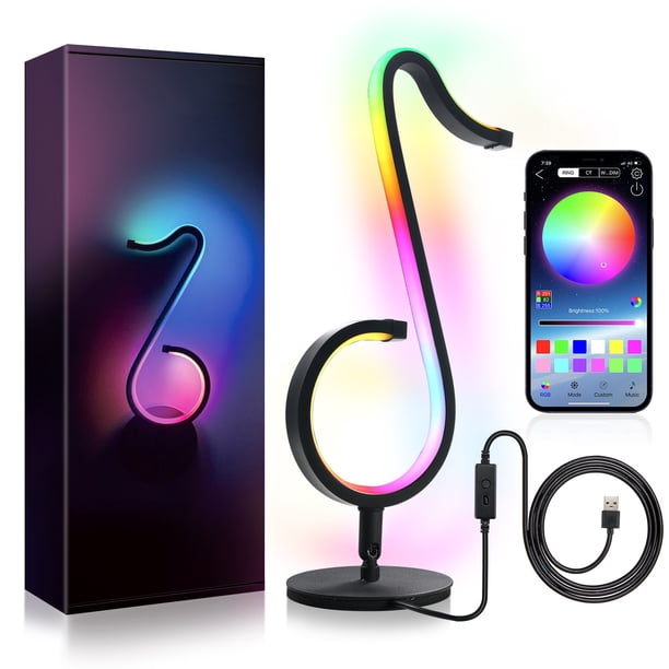Lámpara de noche LED, luz nocturna USB colorida, lámpara de escritorio RGB regulable, control de aplicación, lámpara de escritorio RGB con modo de música, adecuada para sala de estar, habitación de ni
