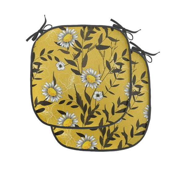 Vintage Chair Seating Cushion, Repeating Botanical Pattern with Nostalgic Spring Flora and Leaf, Soft Seat Pads for Office with Anti-slip Backing, 16"x16", Dark Brown Earth Yellow, by Ambesonne