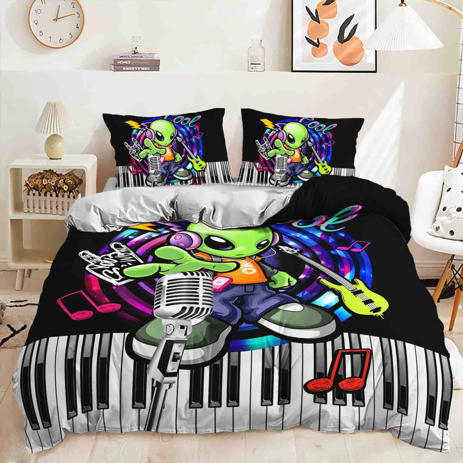 Hosima 3-Piece 3D Digital Printed Duvet Cover, Alien and Other Patterns ...