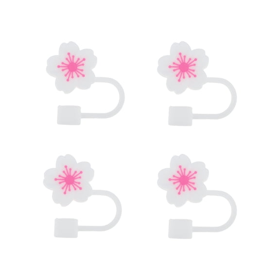 Unique Bargains 4 Pcs Begonia Flower Straw Cover Cap for Office White Rose Pink Silicone