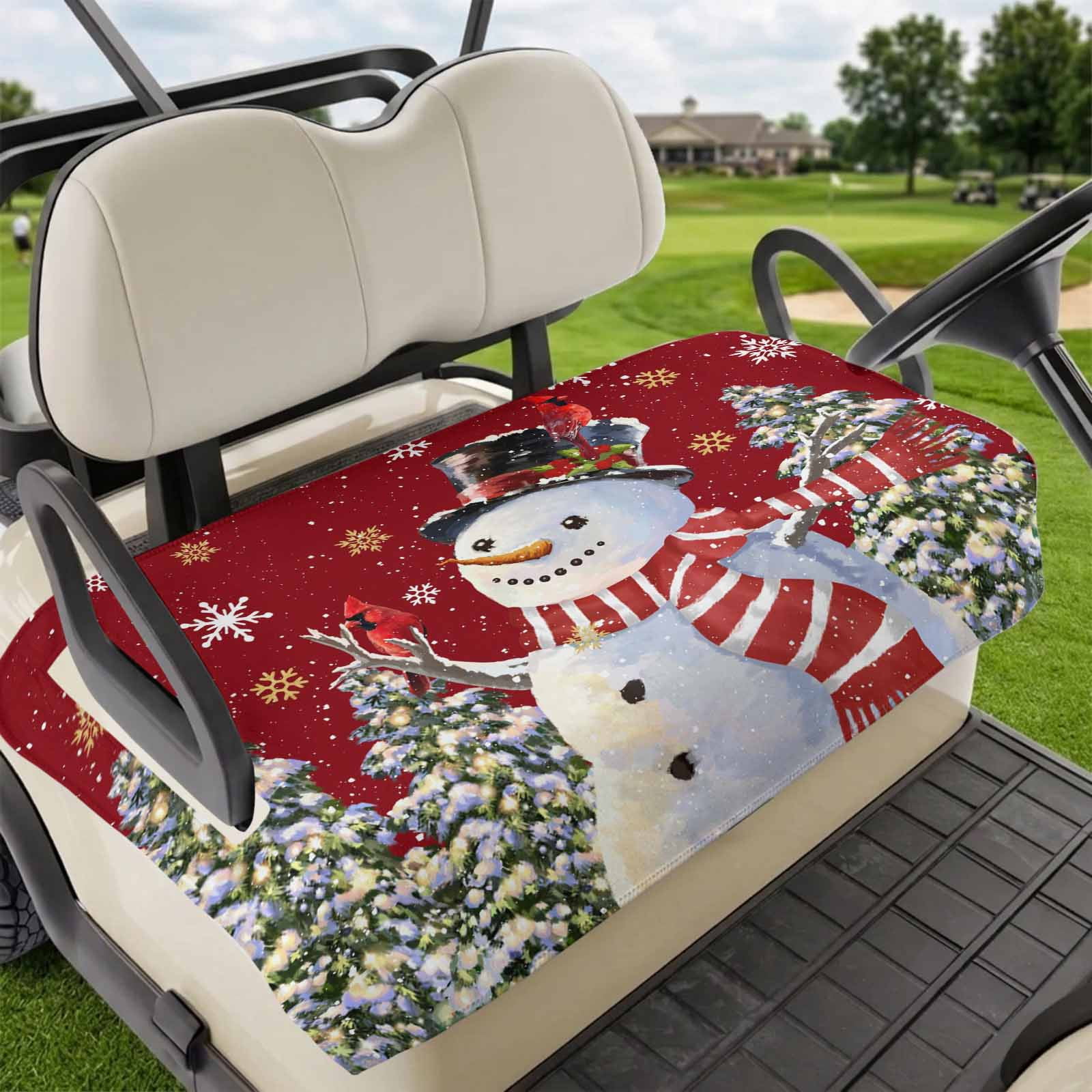 Golf Cart Seat Covers for 2 Seater Red Snowman Microfiber Cart Seat Towel Blanket Christmas Tree Snowflake Winter Holiday Absorbent Breathable Non Slip Bench Seats Protector for Golf Course 51 x31