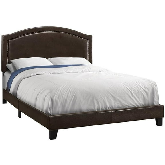 Bowery Hill Bed Queen Platform Bedroom Frame Upholstered Pu Leather Look Brown