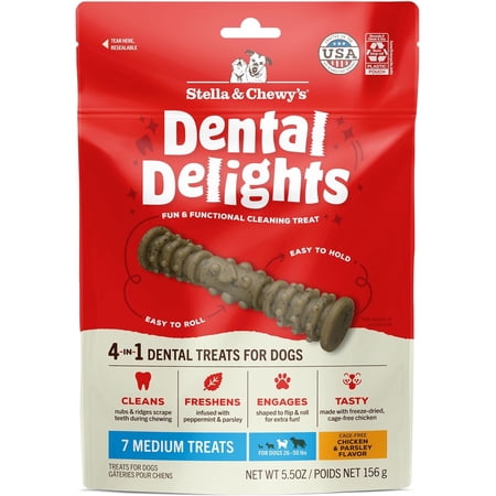 Stella & Chewy's Stella & Chewy s Dental Delights with Freeze-Dried Chicken - Medium Dental Treats for Dogs  5.5 Ounce Bag