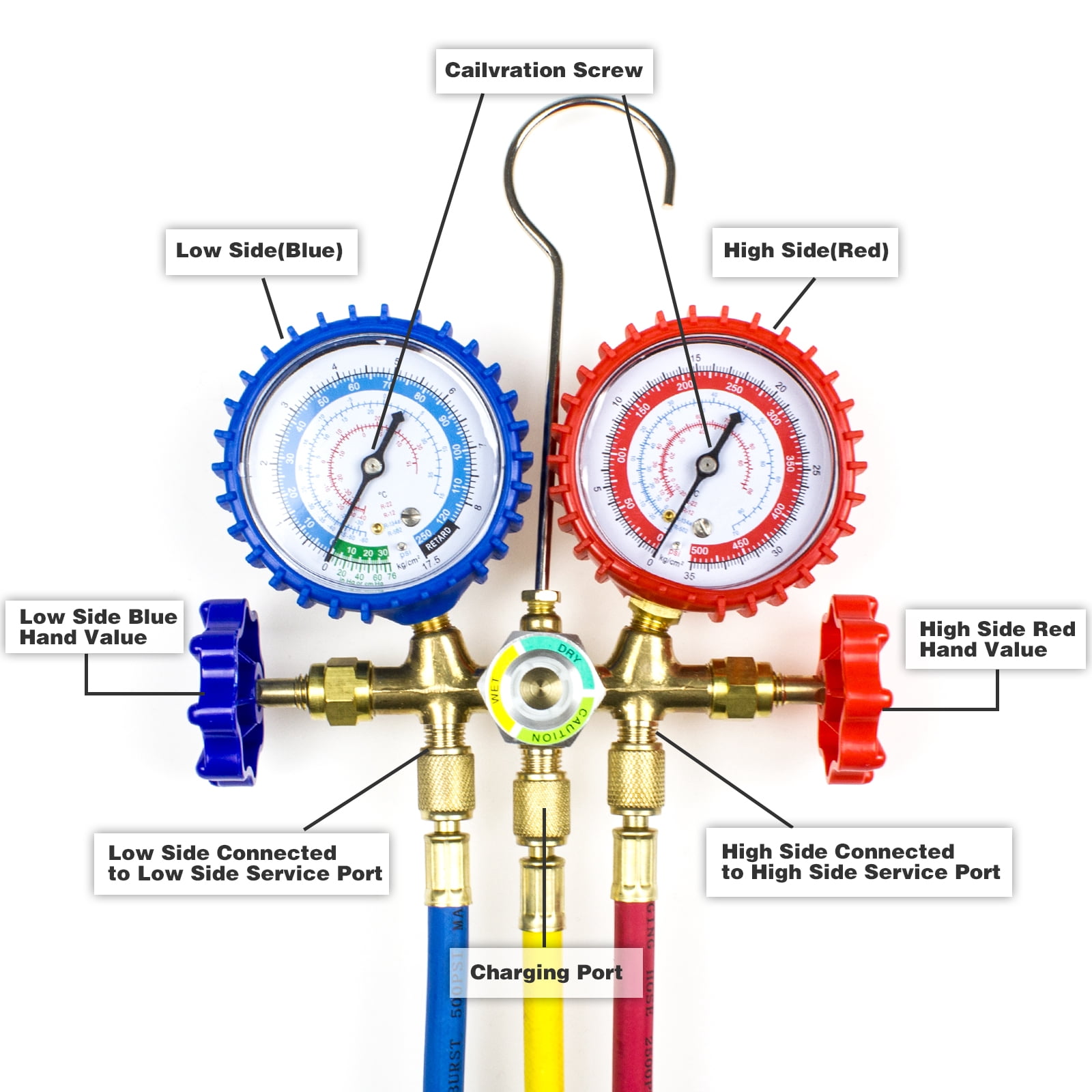 Manifold Gauge Air Conditioning Pressure Gauge Manometer Fit R12 R22 R134a R502 A/C Diagnostic Refrigeration Kit