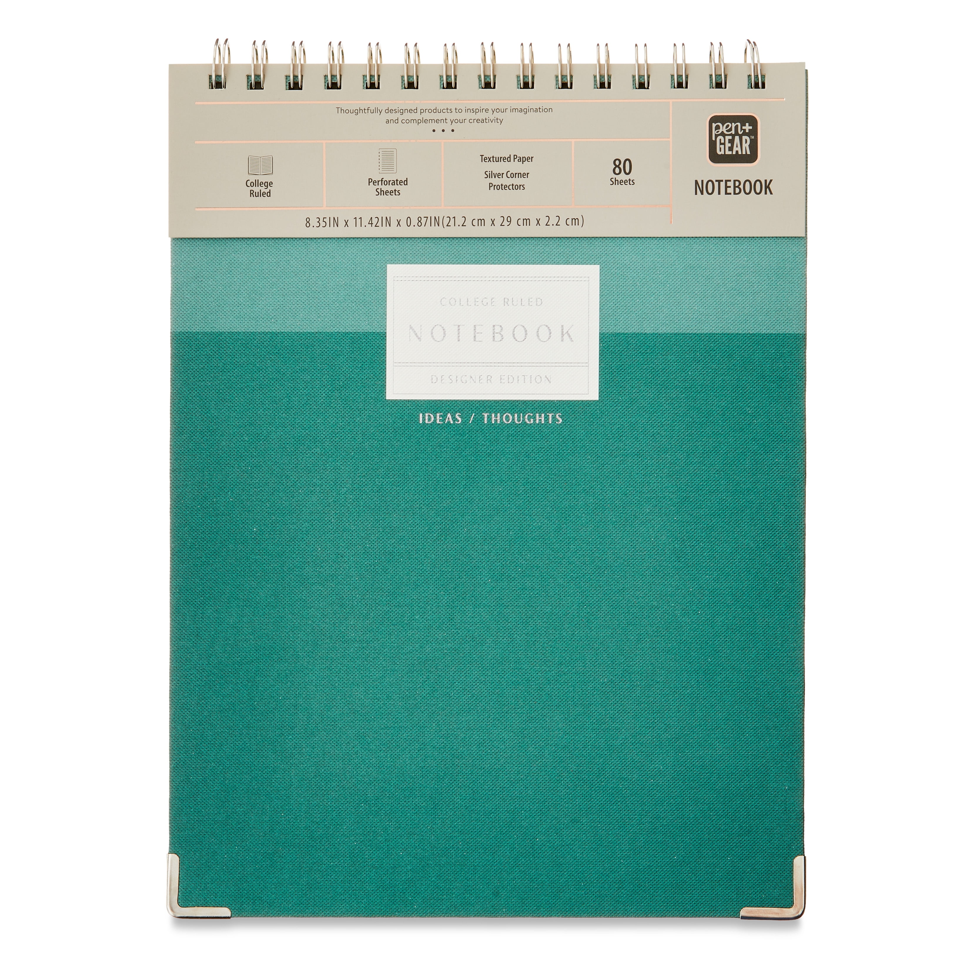 Pen+Gear Brand Green Journal,Top Spiral, 8" x 10.75",80 Perforated Ruled Sheets