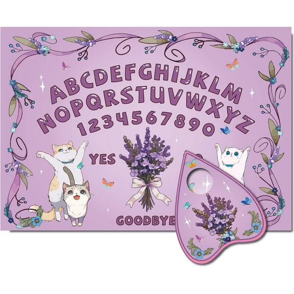 Cat Wood Spirit Board Lavender Pendulum Dowsing Divination Board Set Talking Boards with Planchette Metaphysical Message Board