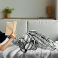 thumbnail image 3 of Lion Soft Flannel Fleece Throw Blanket, Wilderness Savannah Animal with Boho Mane Made from Leaves Illustration, Cozy Plush for Indoor and Outdoor Use, 70" x 90", Black and White, by Ambesonne, 3 of 5