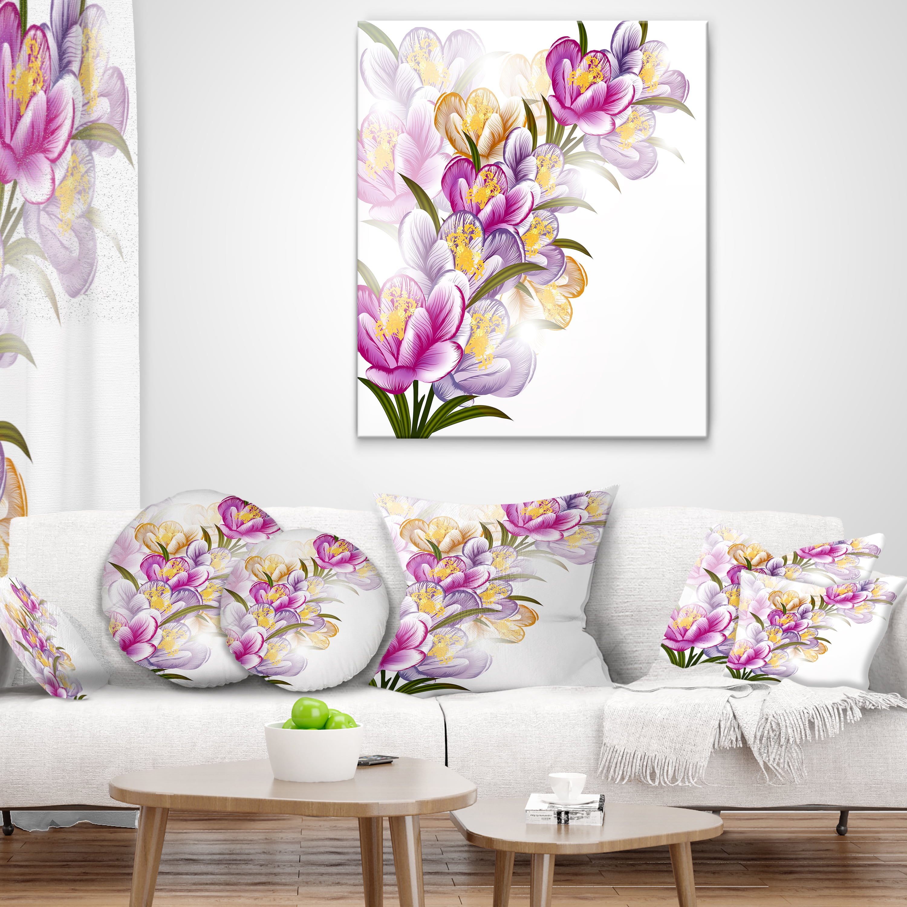 Designart Vector Purple Flowers - Floral Throw Pillow - 18x18