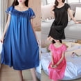thumbnail image 4 of Lerpwige Womens Summer Lace Ice Silk Nightdress Short Sleeve Loose Plus Size Nightgown XL, 4 of 20