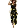 thumbnail image 2 of Bananas On Black Background Womens Night Club Maxi Dress V Neck Sleeveless Bohemia Long Dresses, 2 of 9