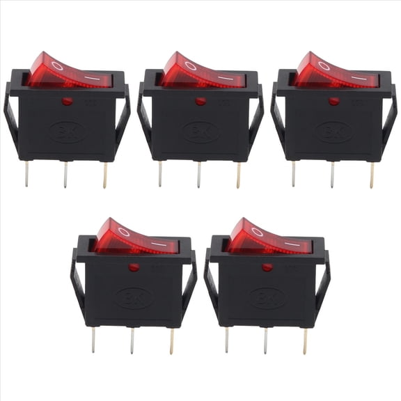 AC 16A/250V 20A/125V Red Light Illuminated On SPST Boat Rocker Switch x 5 Pcs