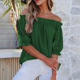 thumbnail image 5 of Womens Tops Short Sleeve Shirts Off the Shoulder Tops for Women Crewneck Dressy Casual Blouses Dark Green S, 5 of 5