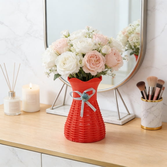 Flower Vase Basket Plastic Woven Rattan Vases Minimalist Modern Art Decorative Vase Flower Arrangement Container for Home Decor Table Wedding