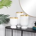 thumbnail image 2 of DecMode 3-Slot White Glass Pillar Hurricane Lamp with Gold Interior, Set of 3, 2 of 8